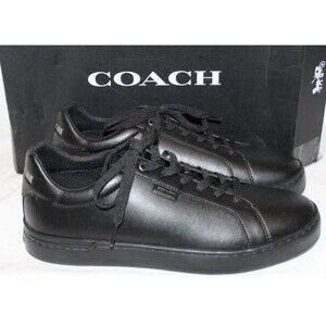 Coach Lowline Lowtop Black Grey Leather Lace Up Casual Sneakers Men's 10 D NIB